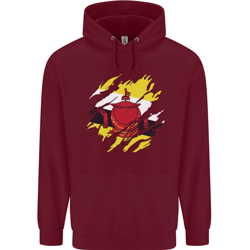 Torn Brunei Flag Bruneian Day Football Childrens Kids Hoodie Maroon