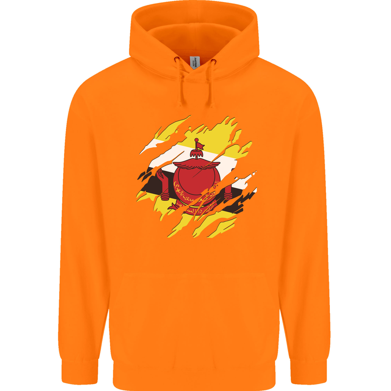 Torn Brunei Flag Bruneian Day Football Childrens Kids Hoodie Orange