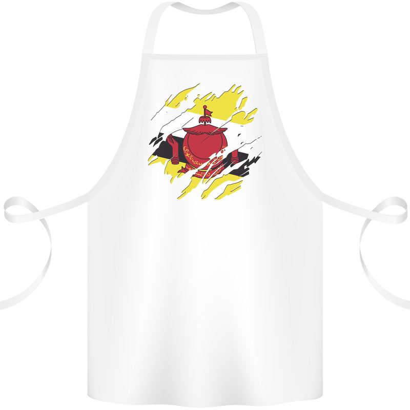 Torn Brunei Flag Bruneian Day Football Cotton Apron 100% Organic White