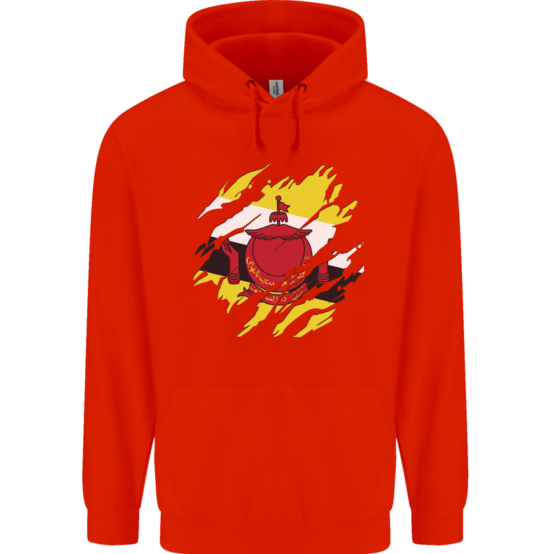 Torn Brunei Flag Bruneian Day Football Mens 80% Cotton Hoodie Bright Red