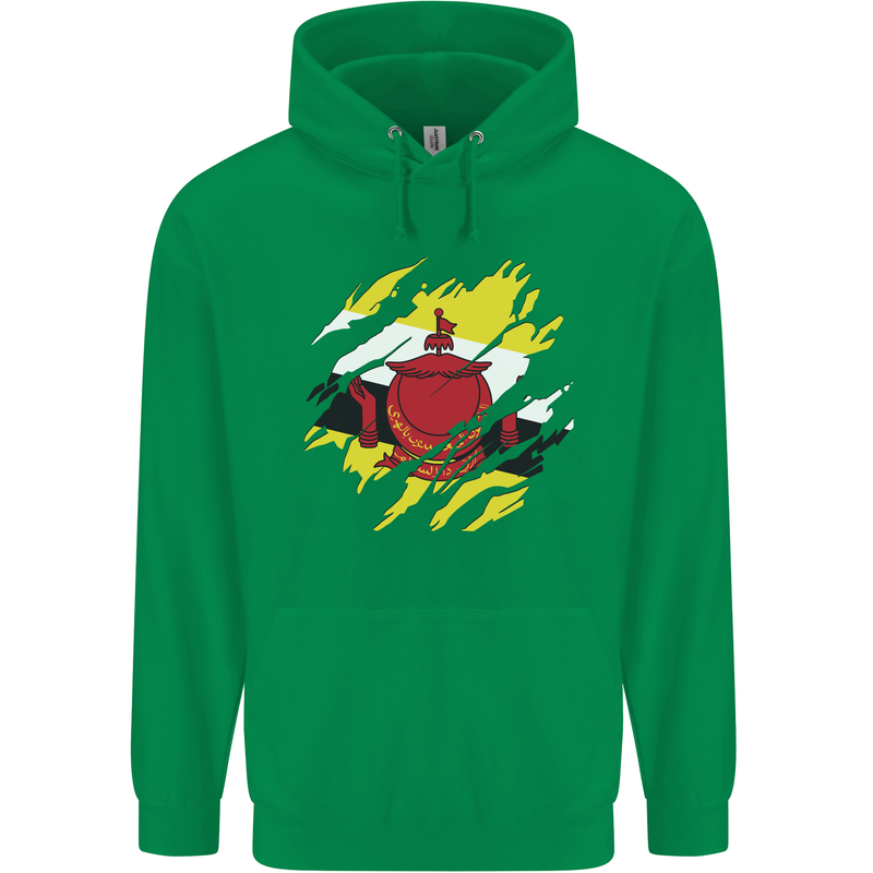 Torn Brunei Flag Bruneian Day Football Mens 80% Cotton Hoodie Irish Green
