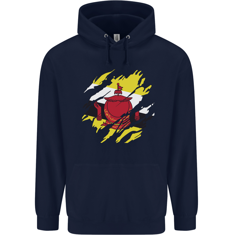 Torn Brunei Flag Bruneian Day Football Mens 80% Cotton Hoodie Navy Blue
