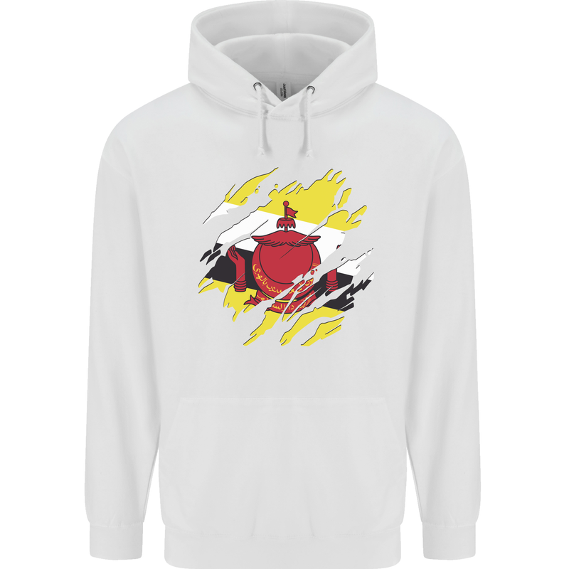 Torn Brunei Flag Bruneian Day Football Mens 80% Cotton Hoodie White