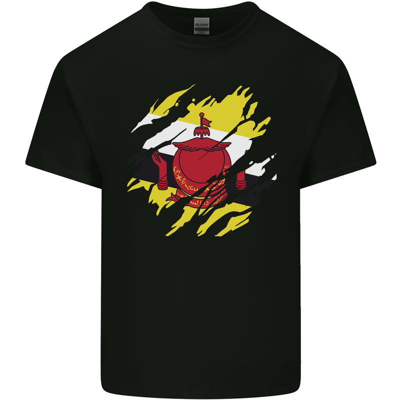 Torn Brunei Flag Bruneian Day Football Mens Cotton T-Shirt Tee Top Black