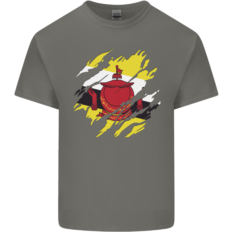 Torn Brunei Flag Bruneian Day Football Mens Cotton T-Shirt Tee Top Charcoal