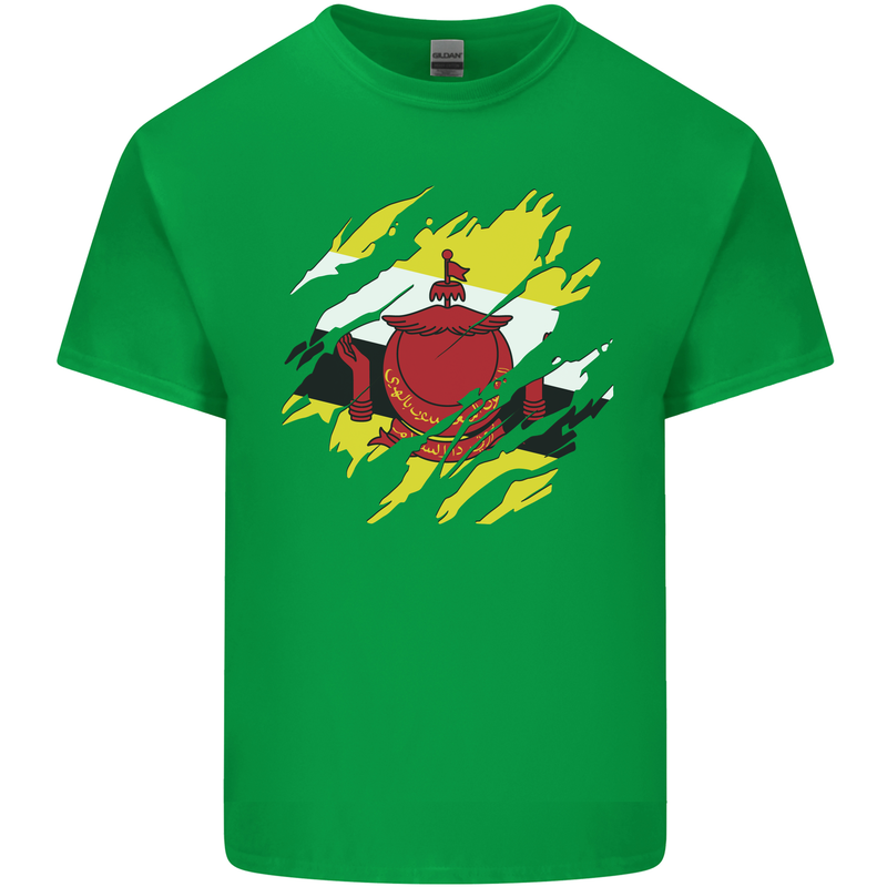 Torn Brunei Flag Bruneian Day Football Mens Cotton T-Shirt Tee Top Irish Green