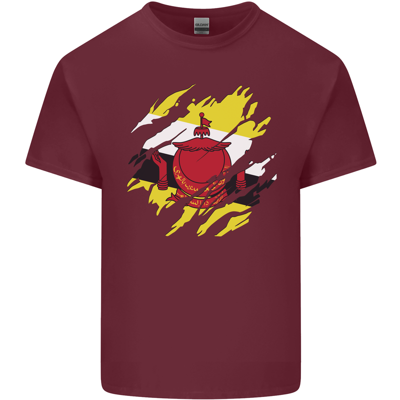 Torn Brunei Flag Bruneian Day Football Mens Cotton T-Shirt Tee Top Maroon