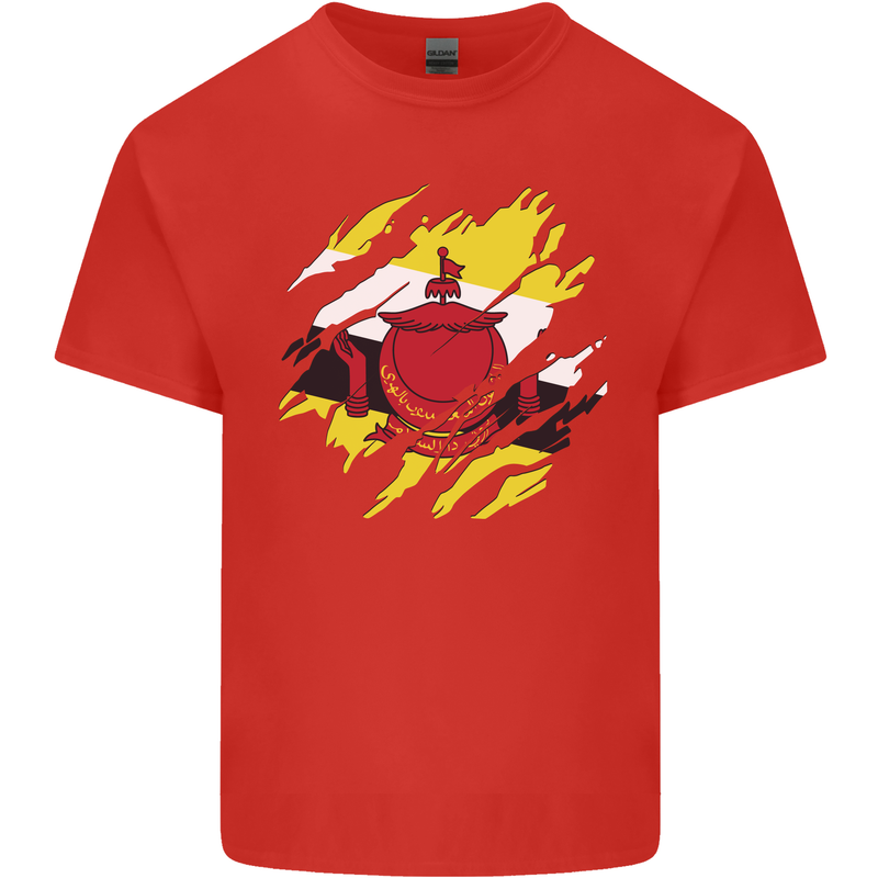 Torn Brunei Flag Bruneian Day Football Mens Cotton T-Shirt Tee Top Red