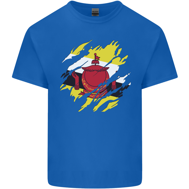 Torn Brunei Flag Bruneian Day Football Mens Cotton T-Shirt Tee Top Royal Blue