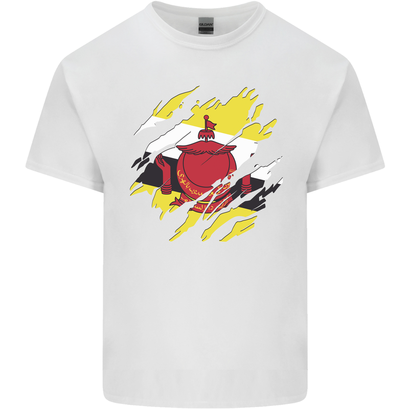 Torn Brunei Flag Bruneian Day Football Mens Cotton T-Shirt Tee Top White