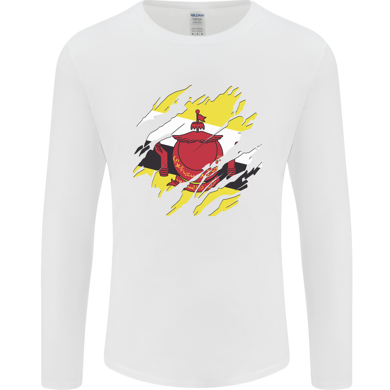 Torn Brunei Flag Bruneian Day Football Mens Long Sleeve T-Shirt White