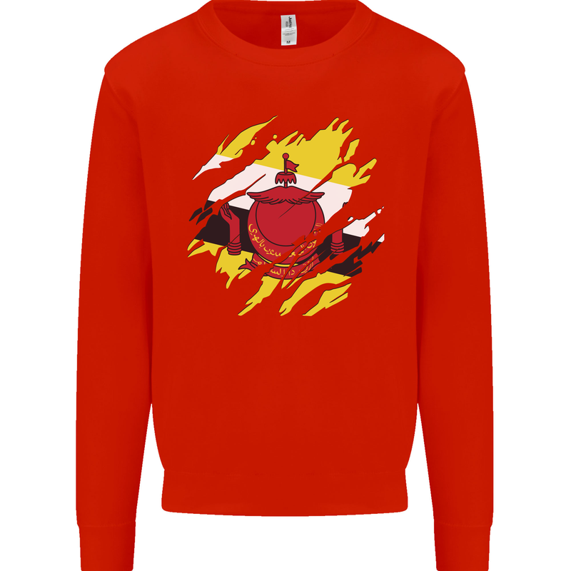 Torn Brunei Flag Bruneian Day Football Mens Sweatshirt Jumper Bright Red