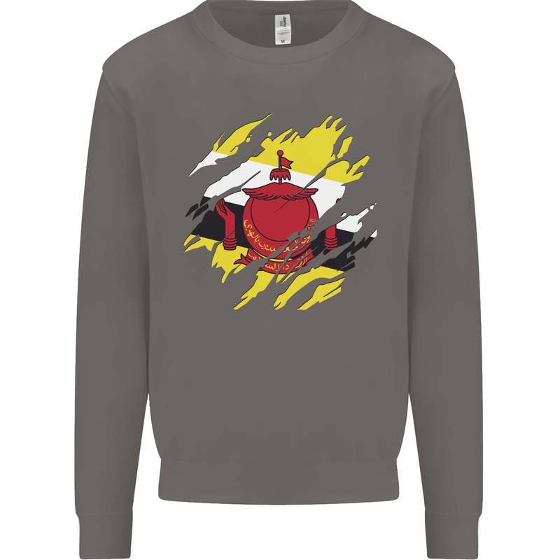 Torn Brunei Flag Bruneian Day Football Mens Sweatshirt Jumper Charcoal