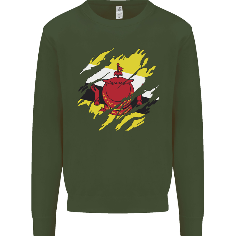 Torn Brunei Flag Bruneian Day Football Mens Sweatshirt Jumper Forest Green
