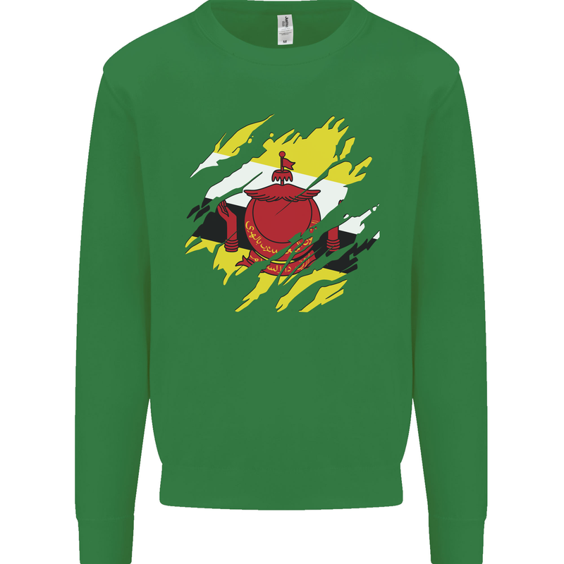 Torn Brunei Flag Bruneian Day Football Mens Sweatshirt Jumper Irish Green