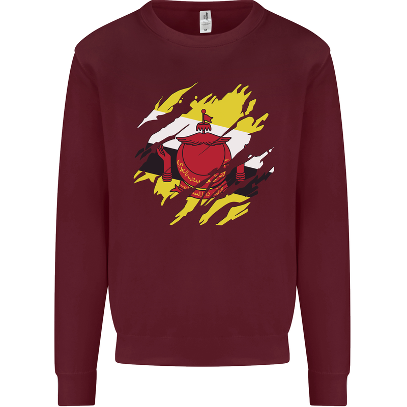 Torn Brunei Flag Bruneian Day Football Mens Sweatshirt Jumper Maroon