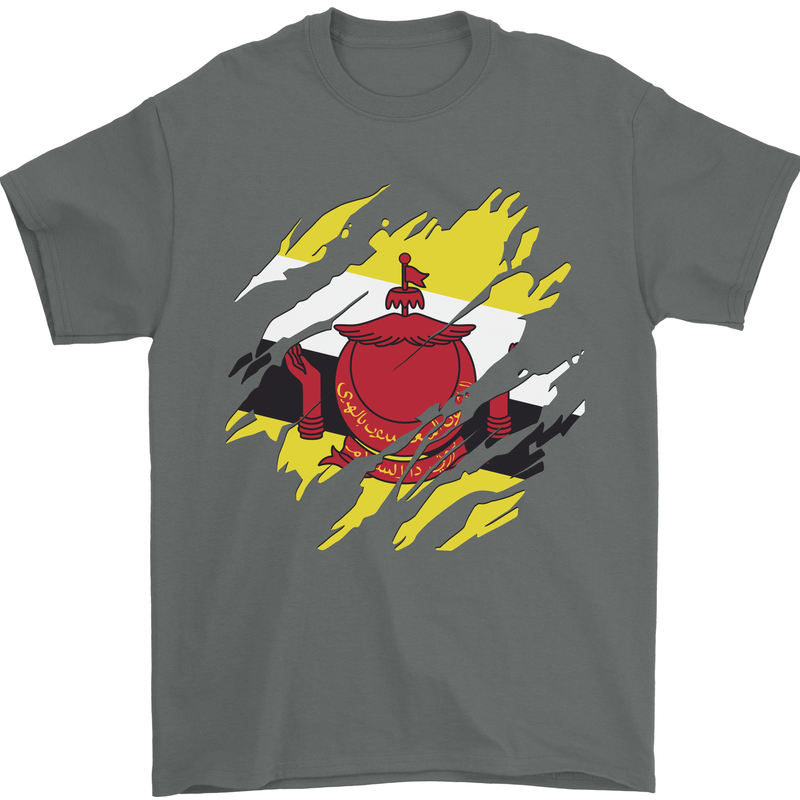 Torn Brunei Flag Bruneian Day Football Mens T-Shirt 100% Cotton Charcoal
