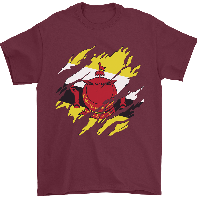 Torn Brunei Flag Bruneian Day Football Mens T-Shirt 100% Cotton Maroon