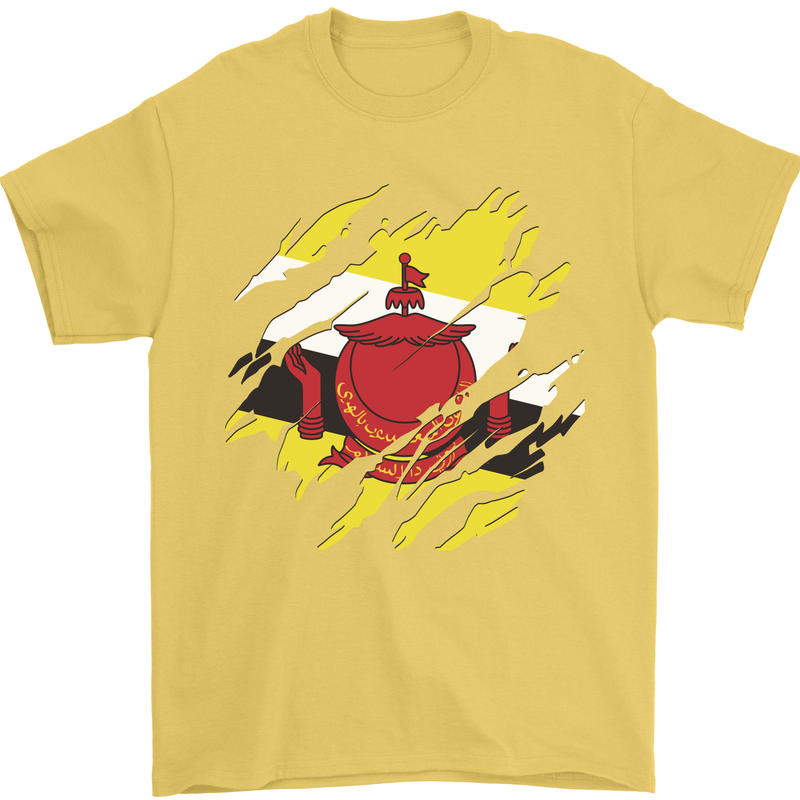 Torn Brunei Flag Bruneian Day Football Mens T-Shirt 100% Cotton Yellow