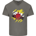 Torn Brunei Flag Bruneian Day Football Mens V-Neck Cotton T-Shirt Charcoal