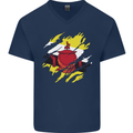 Torn Brunei Flag Bruneian Day Football Mens V-Neck Cotton T-Shirt Navy Blue