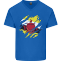 Torn Brunei Flag Bruneian Day Football Mens V-Neck Cotton T-Shirt Royal Blue