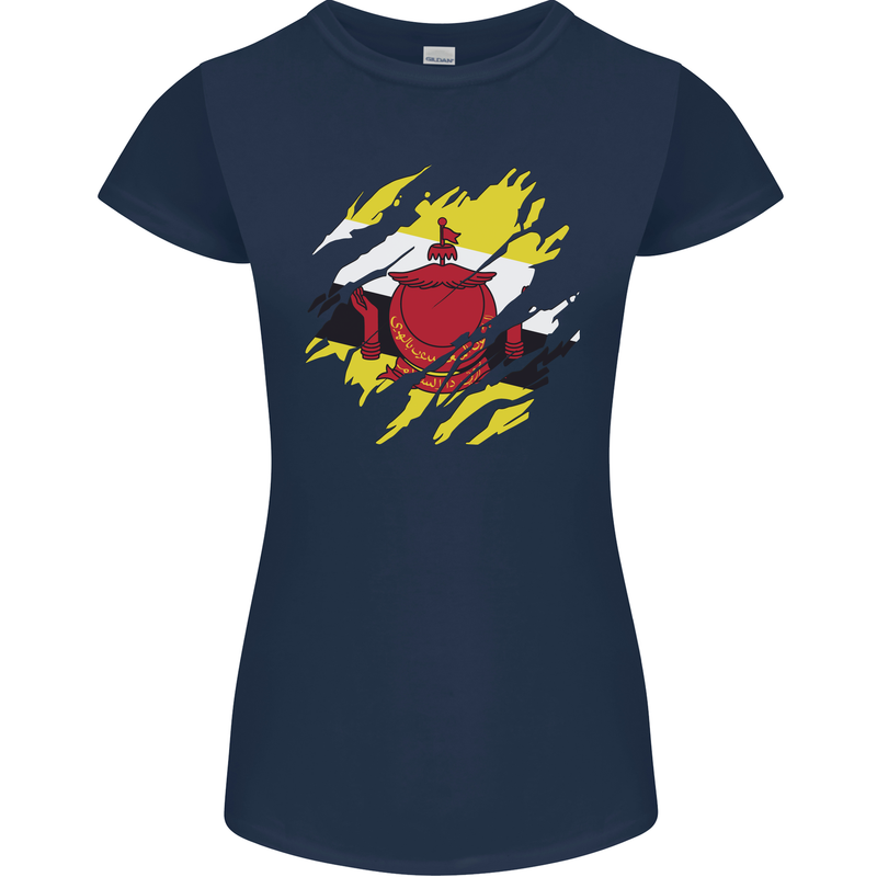 Torn Brunei Flag Bruneian Day Football Womens Petite Cut T-Shirt Navy Blue