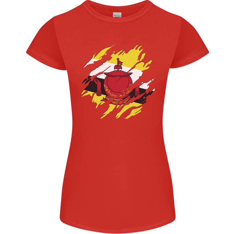 Torn Brunei Flag Bruneian Day Football Womens Petite Cut T-Shirt Red