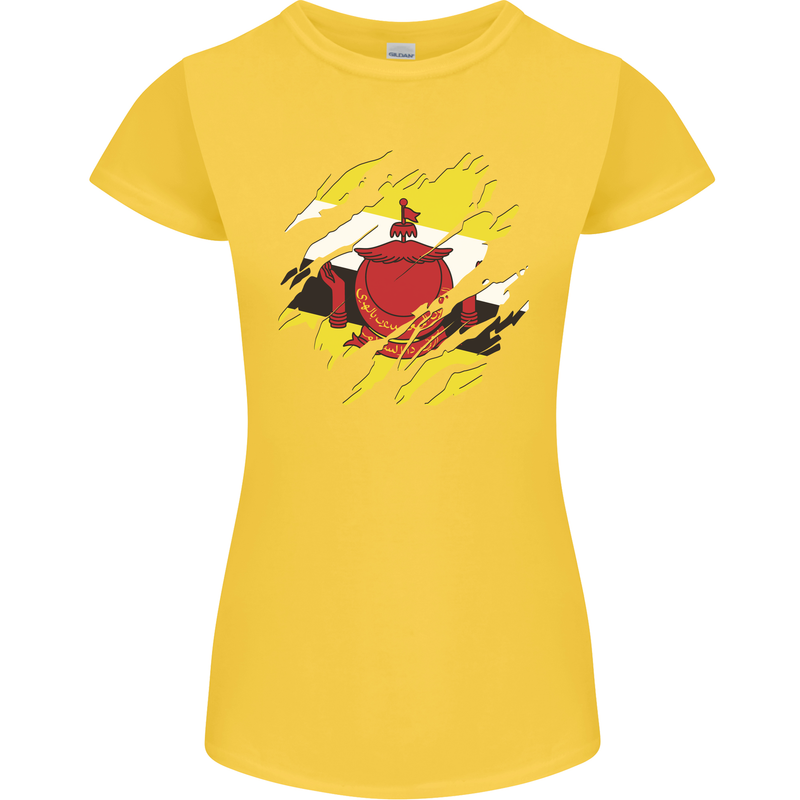 Torn Brunei Flag Bruneian Day Football Womens Petite Cut T-Shirt Yellow