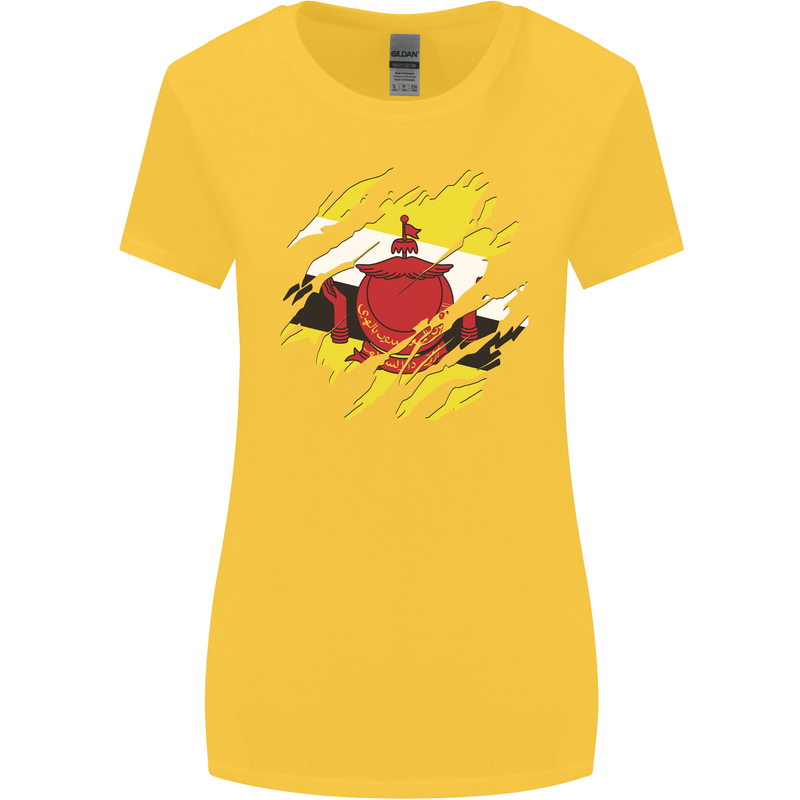 Torn Brunei Flag Bruneian Day Football Womens Wider Cut T-Shirt Yellow