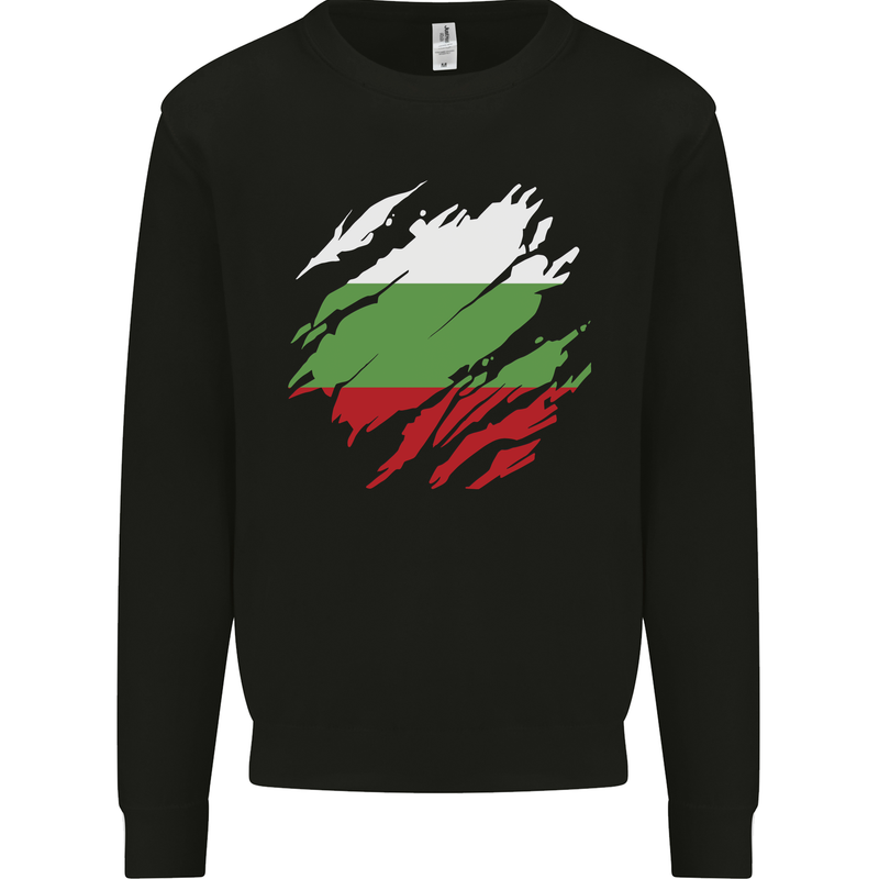 Torn Bulgaria Flag Bulgarian Day Football Kids Sweatshirt Jumper Black