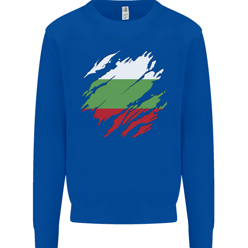 Torn Bulgaria Flag Bulgarian Day Football Kids Sweatshirt Jumper Royal Blue