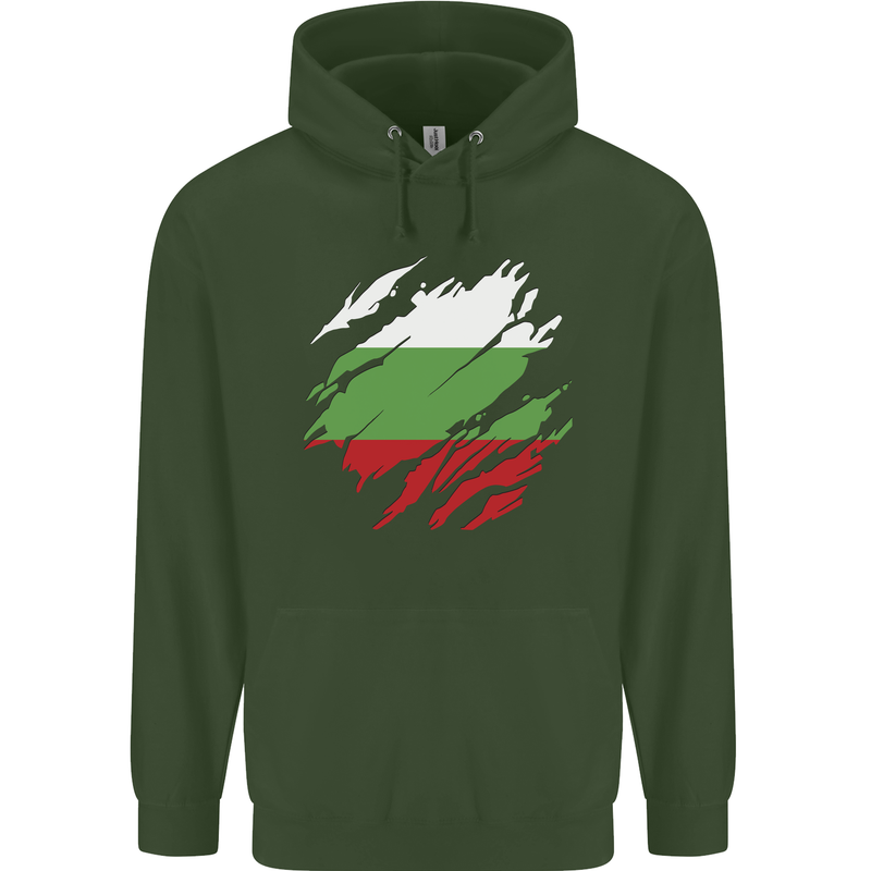Torn Bulgaria Flag Bulgarian Day Football Mens 80% Cotton Hoodie Forest Green