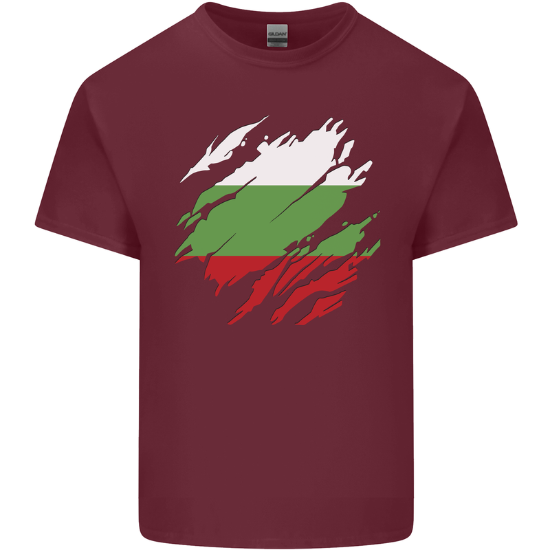 Torn Bulgaria Flag Bulgarian Day Football Mens Cotton T-Shirt Tee Top Maroon