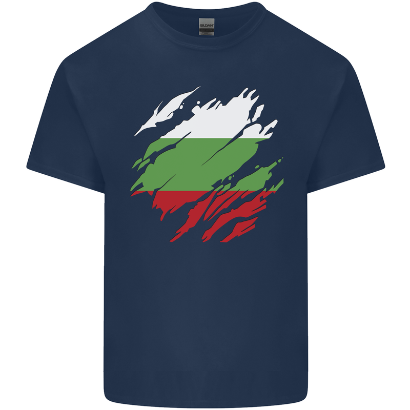 Torn Bulgaria Flag Bulgarian Day Football Mens Cotton T-Shirt Tee Top Navy Blue