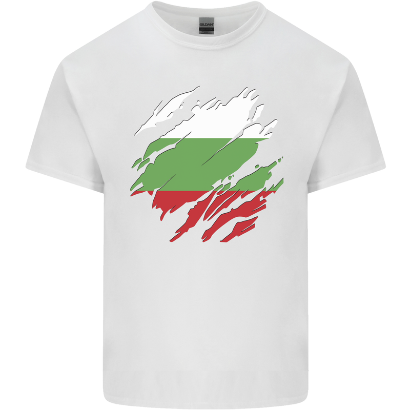 Torn Bulgaria Flag Bulgarian Day Football Mens Cotton T-Shirt Tee Top White
