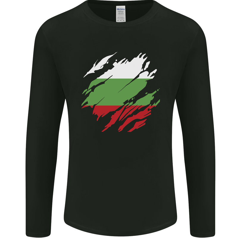 Torn Bulgaria Flag Bulgarian Day Football Mens Long Sleeve T-Shirt Black