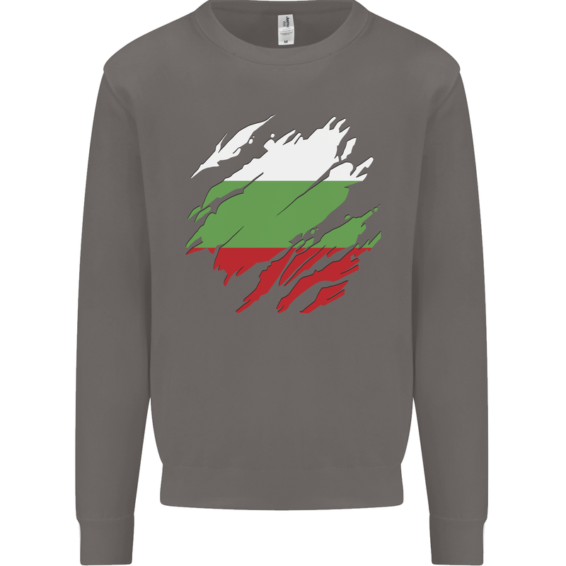 Torn Bulgaria Flag Bulgarian Day Football Mens Sweatshirt Jumper Charcoal