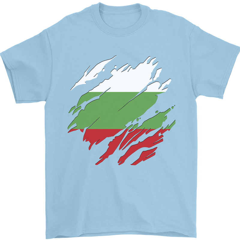 Torn Bulgaria Flag Bulgarian Day Football Mens T-Shirt 100% Cotton Light Blue