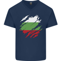 Torn Bulgaria Flag Bulgarian Day Football Mens V-Neck Cotton T-Shirt Navy Blue