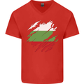 Torn Bulgaria Flag Bulgarian Day Football Mens V-Neck Cotton T-Shirt Red