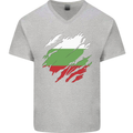 Torn Bulgaria Flag Bulgarian Day Football Mens V-Neck Cotton T-Shirt Sports Grey