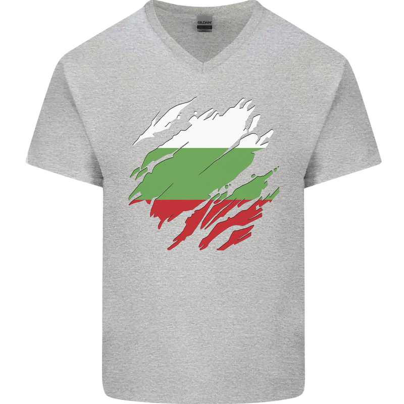 Torn Bulgaria Flag Bulgarian Day Football Mens V-Neck Cotton T-Shirt Sports Grey