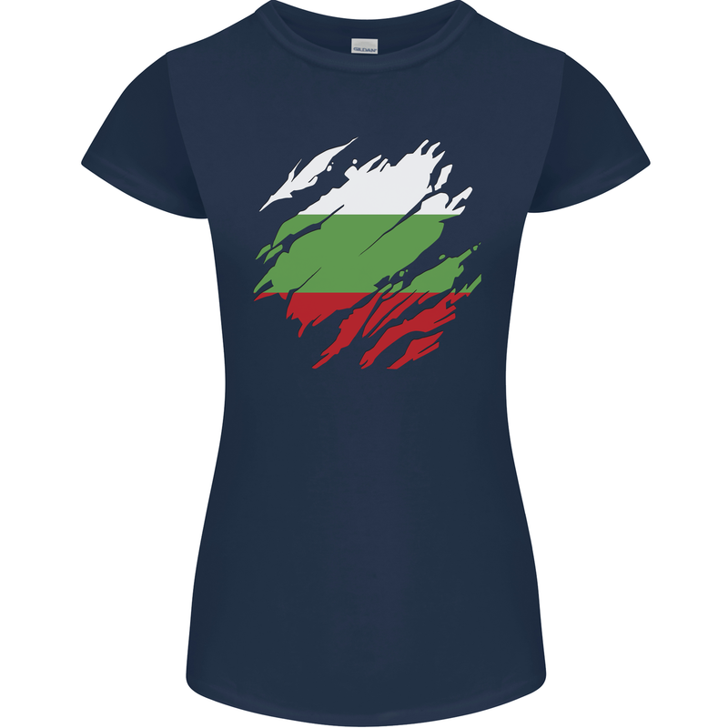 Torn Bulgaria Flag Bulgarian Day Football Womens Petite Cut T-Shirt Navy Blue
