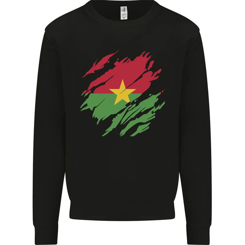 Torn Burkina Faso Flag Day Football Kids Sweatshirt Jumper Black