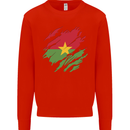 Torn Burkina Faso Flag Day Football Kids Sweatshirt Jumper Bright Red