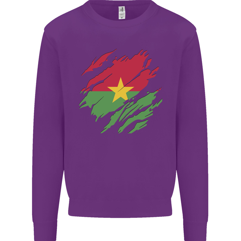 Torn Burkina Faso Flag Day Football Kids Sweatshirt Jumper Purple