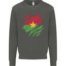 Torn Burkina Faso Flag Day Football Kids Sweatshirt Jumper Storm Grey