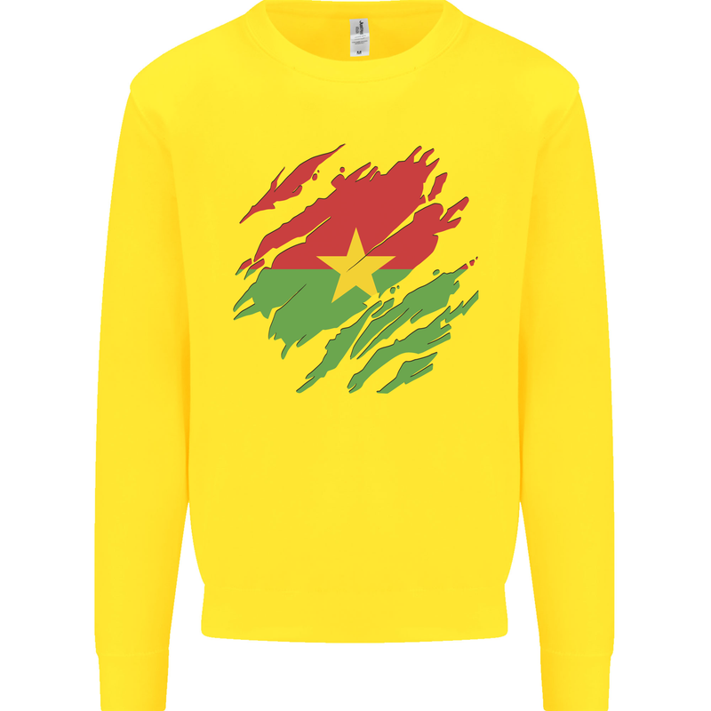 Torn Burkina Faso Flag Day Football Kids Sweatshirt Jumper Yellow