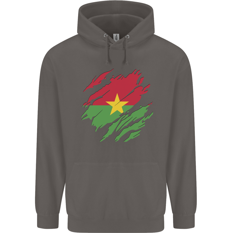 Torn Burkina Faso Flag Day Football Mens 80% Cotton Hoodie Charcoal